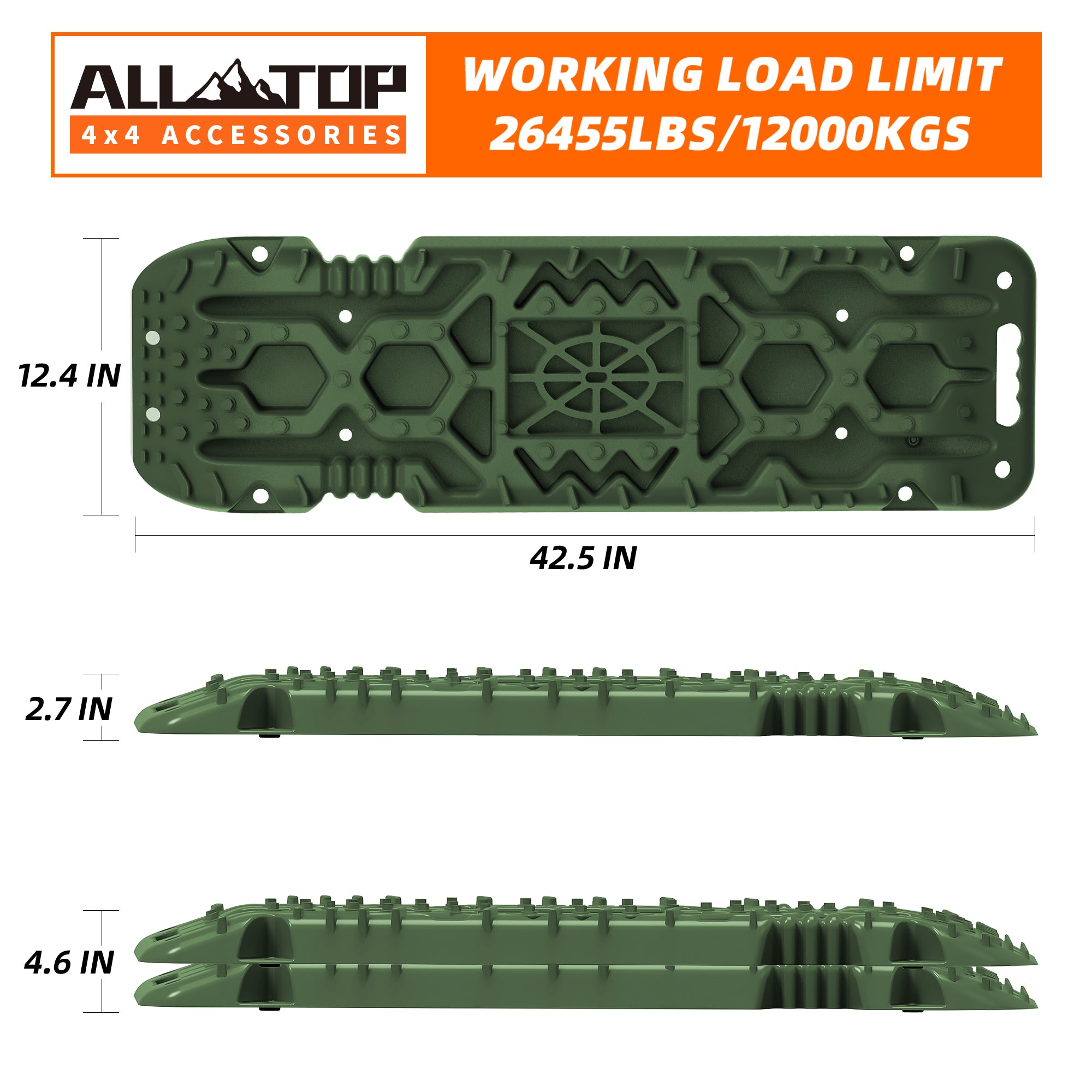 2Pcs Recovery Board with build-in Jack Base & Mounting Kit (Army Green)