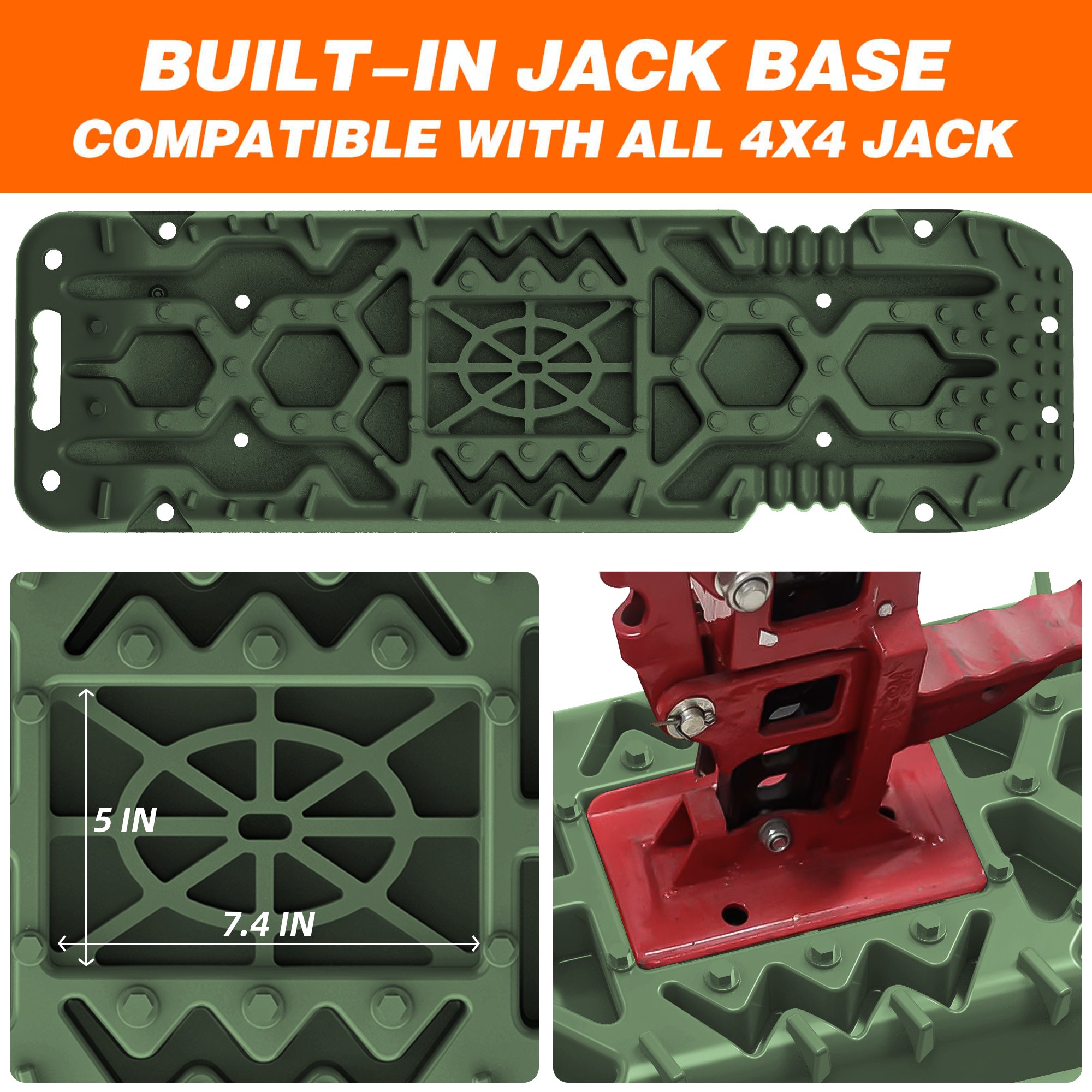 2Pcs Recovery Board with build-in Jack Base & Mounting Kit (Army Green)