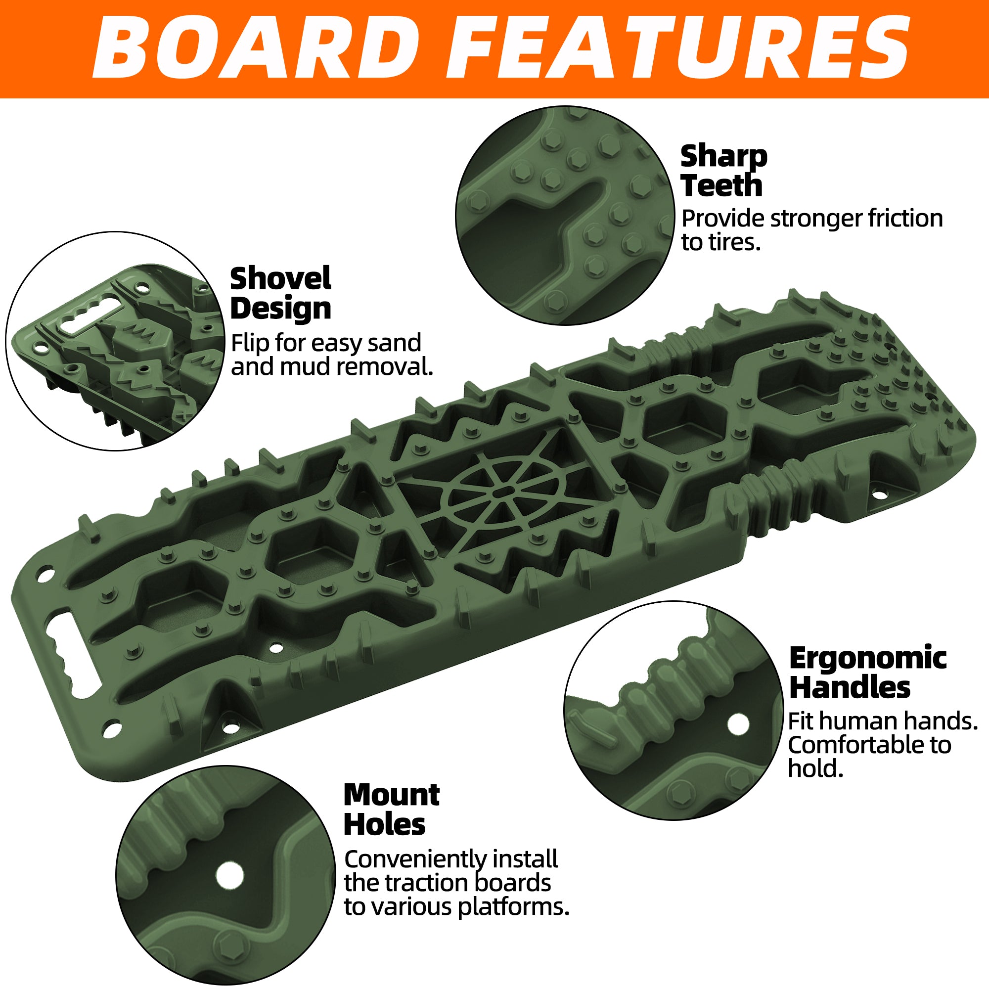 2Pcs Recovery Board with build-in Jack Base & Mounting Kit (Army Green)