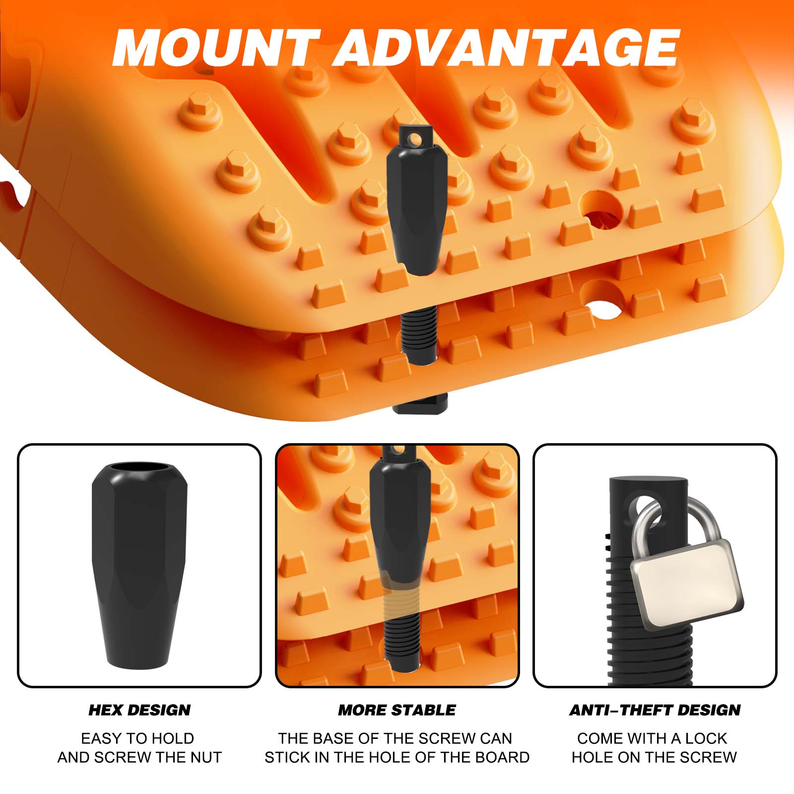 2PCS Recovery Traction Boards & Mounting Kit, 3rd Gen (Orange