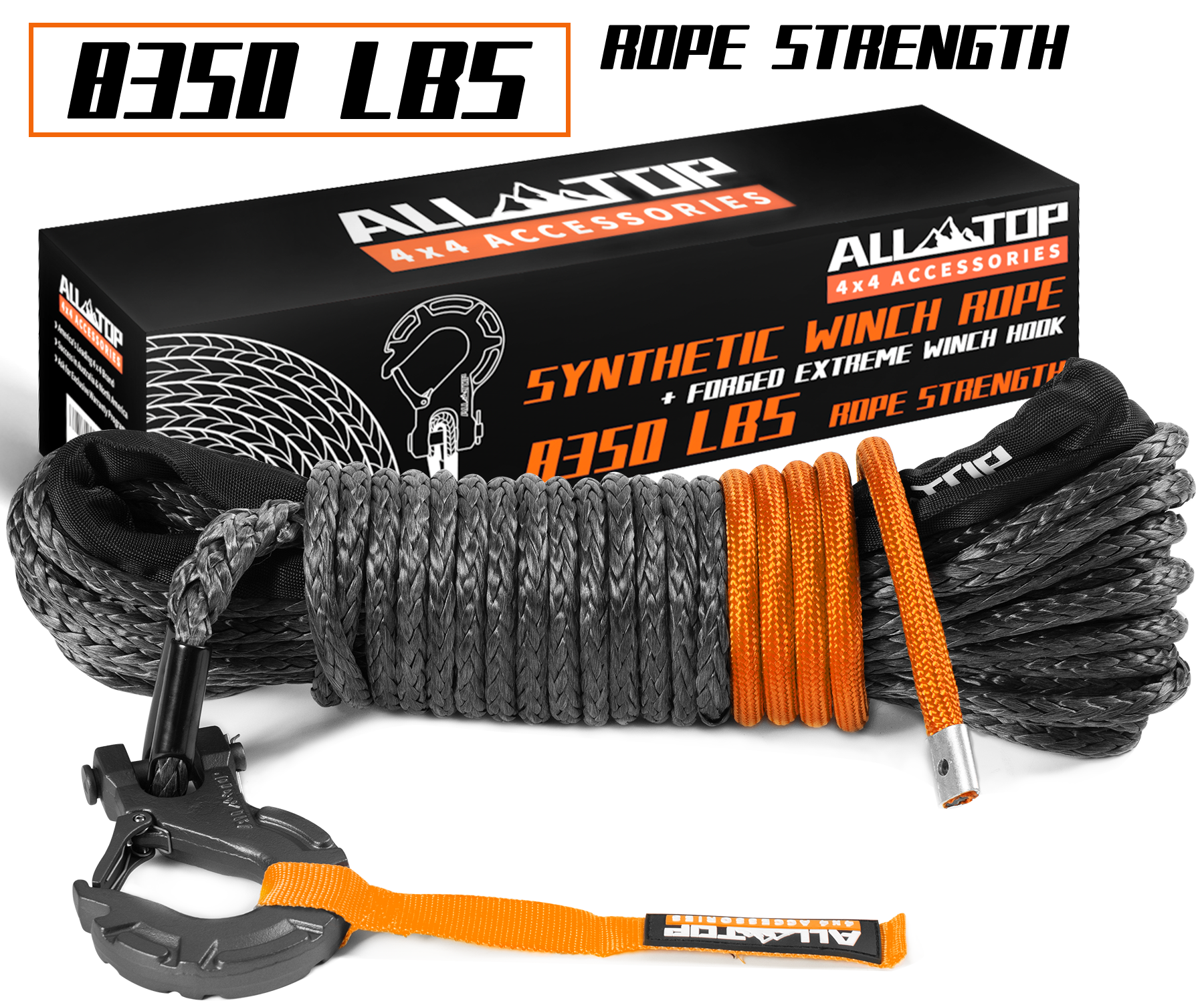 Synthetic Winch Cable w/ Forged Winch Hook - 3/16in x 50ft - 8350LBS