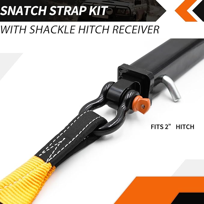 Recovery Strap Kit w/ Hitch Receiver & Shackles: Strap 3in x 20ft - 35,000 Lbs