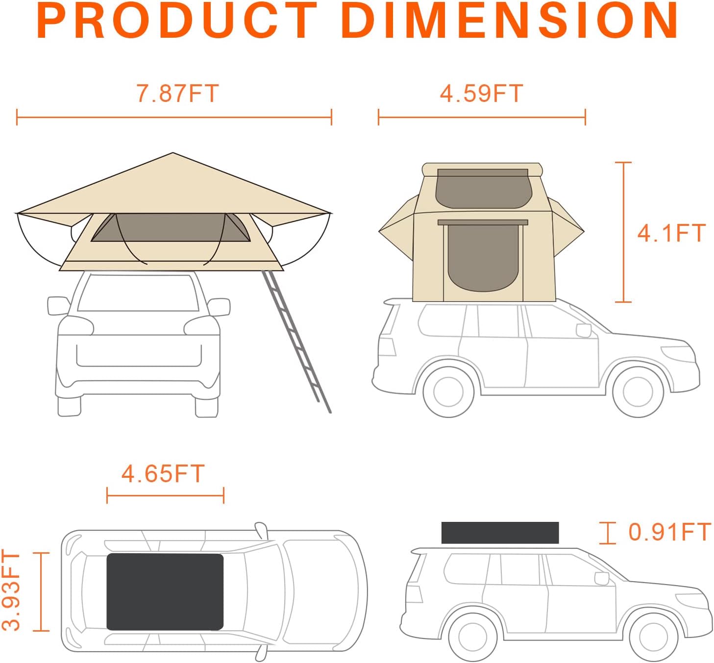 Rooftop Tent w/ Ladder - 7.9ft x 5.3ft