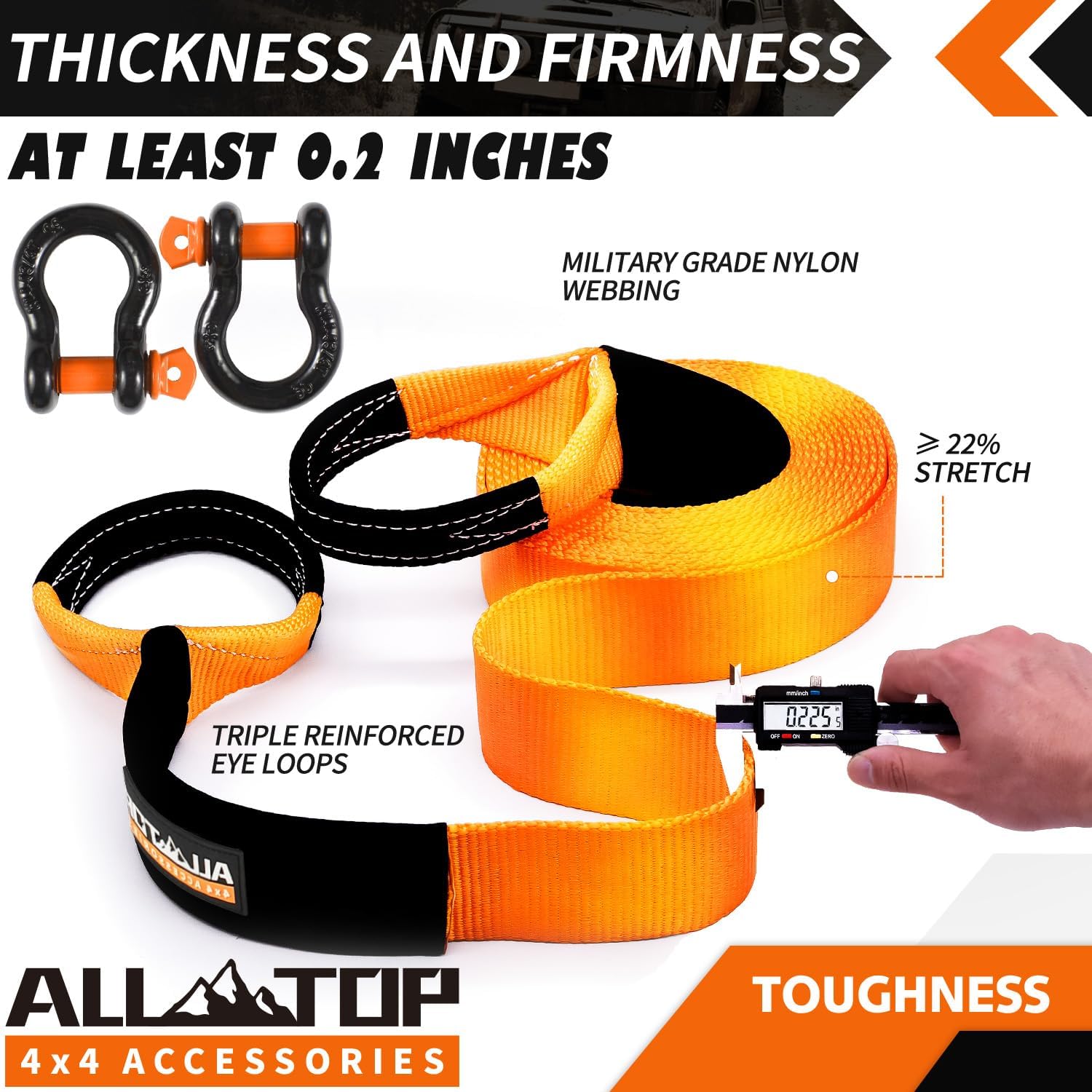 Recovery Strap Kit w/ Shackles: Strap 4in x 30ft - 46,500 Lbs