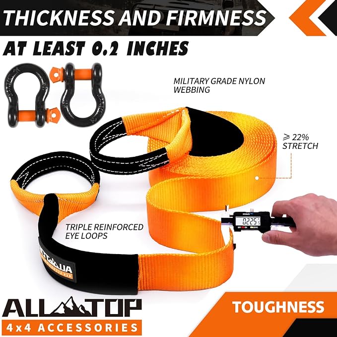 Recovery Strap Kit w/ Shackles: Strap 3in x 30ft - 35,000 Lbs