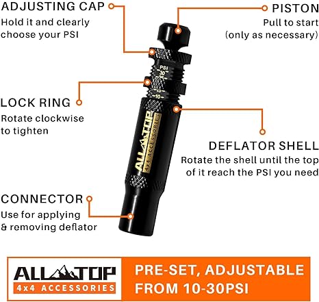 Adjustable Auto-Stop Air-Down Deflator, 10-30 PSI, 4PCS