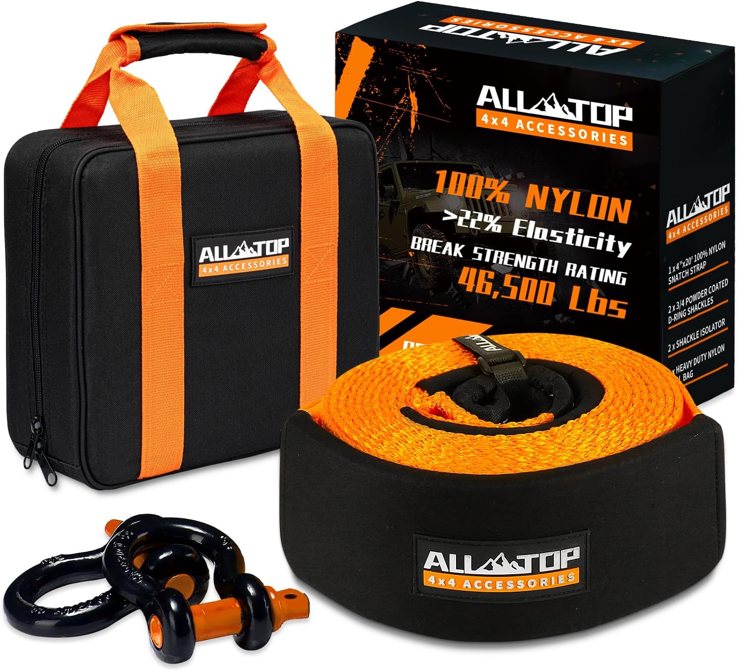 Recovery Strap Kit w/ Shackles: Strap 4in x 20ft - 46,500 Lbs