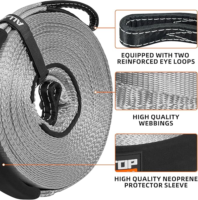 Winch Extension Strap - 2in x 65.6ft - 11,000 Lbs（Grey）